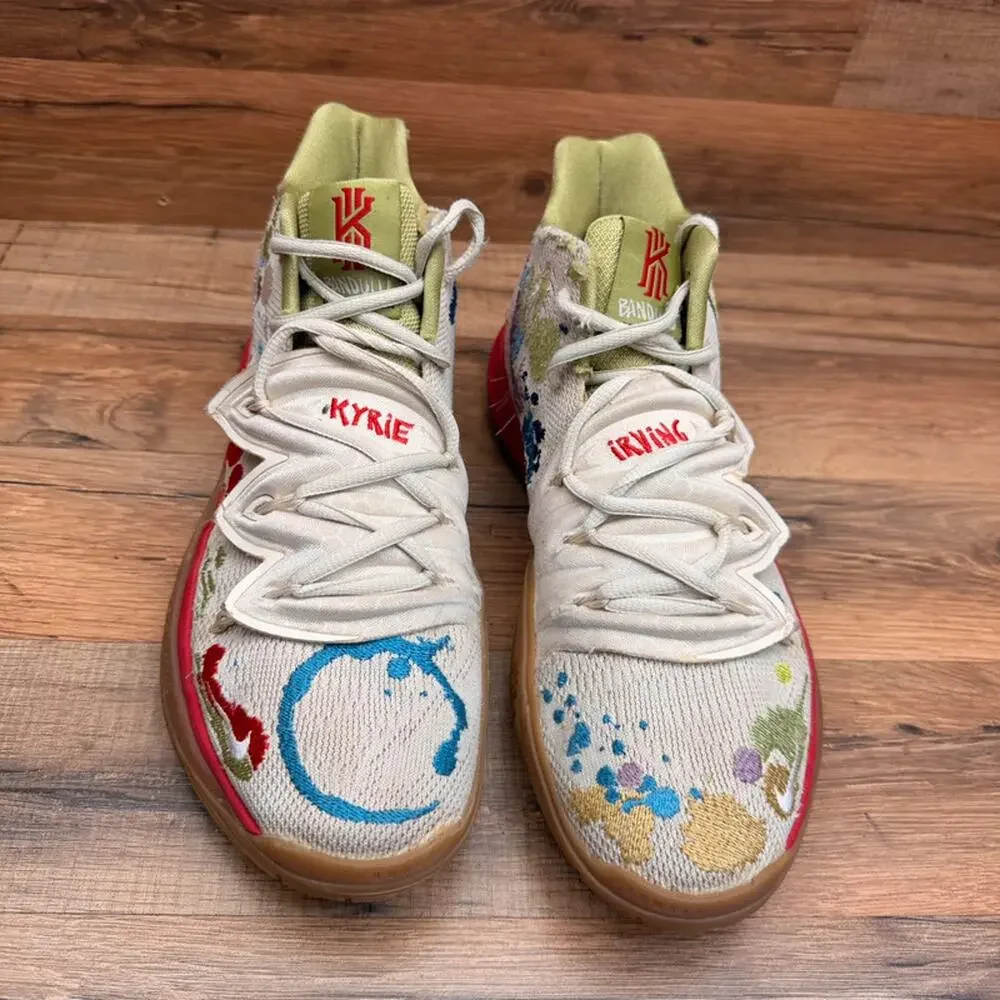 Nike Kyrie 5 Bandulu Mens Size 8.5 Paint Splatter CK5836-100 Basketball Shoes